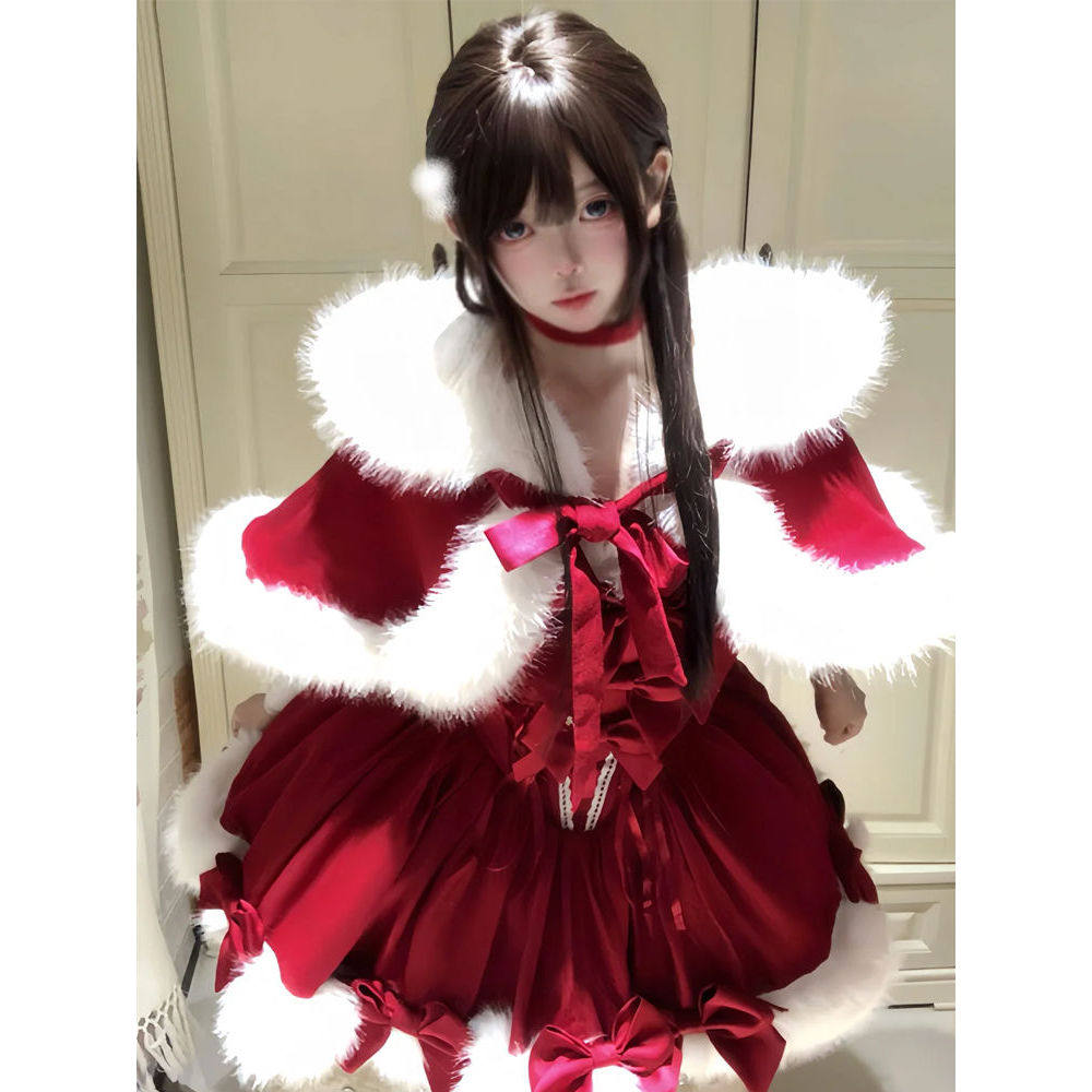 圣诞初雪 冬装新款日系软妹lolita斗篷氛围感战袍公主蓬蓬裙套装