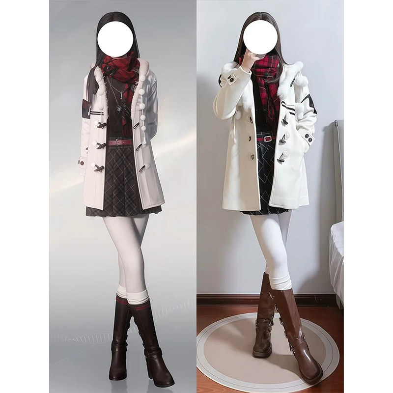 学院风牛角扣连帽毛呢外套女秋冬季新款设计感小众中长款呢子外套,女装/女士精品,毛呢外套,淘宝优惠券,粉丝福利购,淘宝优惠卷