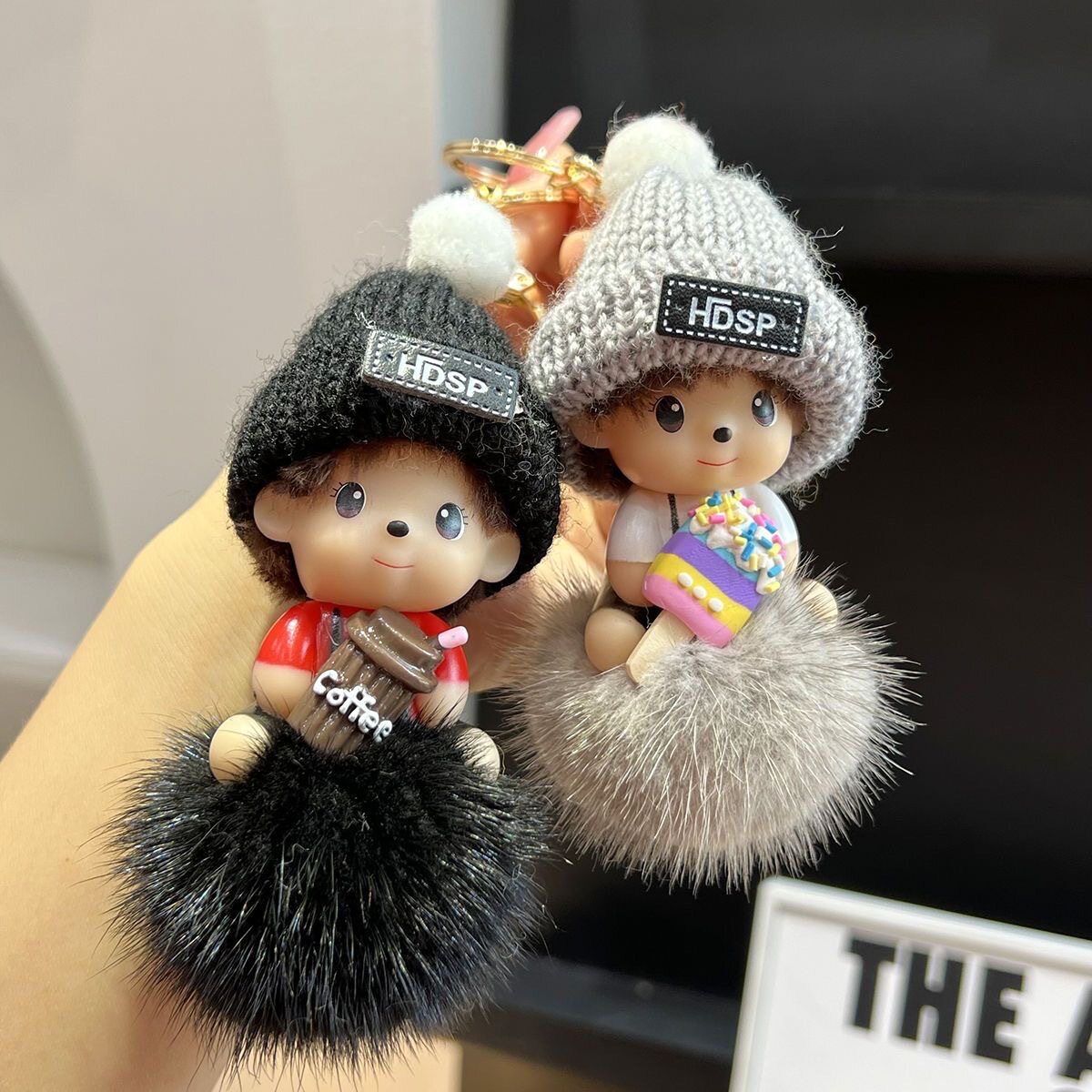 新款真水貂毛蒙奇奇汽车挂件毛绒玩偶背包皮草饰品小挂饰公仔箱包