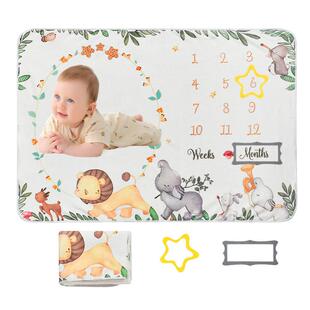 月亮款婴儿里程碑毯 双面法兰绒拍照毯子盖毯宝宝成长纪念摄影毯