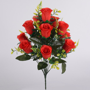 假花仿真花玫瑰花束12头家居装饰婚庆布置绢花人造花玫瑰
