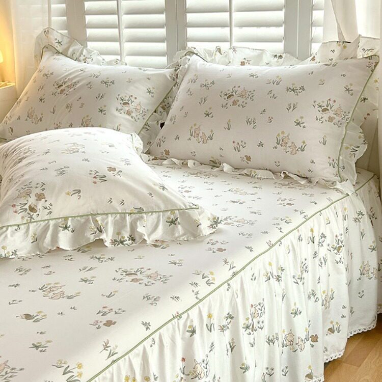 2025新款全棉床裙三件套单件床罩款纯棉床单带裙花边韩式床围裙罩