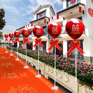 婚礼引路气球布置结婚农村路边装饰婚房路引立柱支架迎宾室外场景