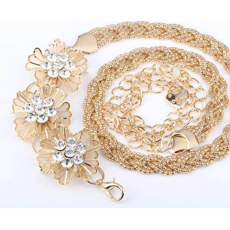 皮草外套腰链女百搭金属女式细装饰花朵镶嵌水钻裙子腰带配饰韩版