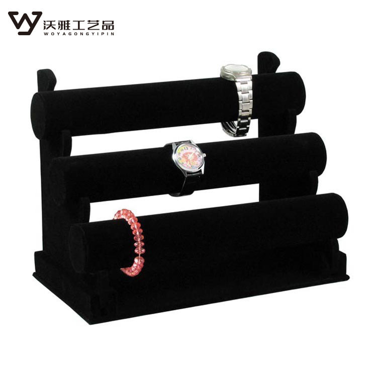 三层黑绒木质皮质首饰展示架饰品架头花架手链手表手镯货架