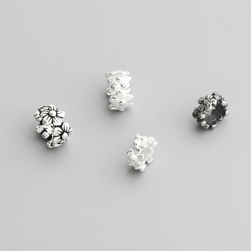 s925纯银泰银复古小花隔珠DIY手工串珠编绳手链花朵车轮珠配件