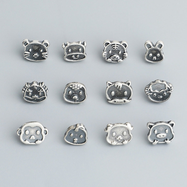 S925纯银复古泰银十二生肖纽扣DIY手工编绳手链连接扣子尾扣配件