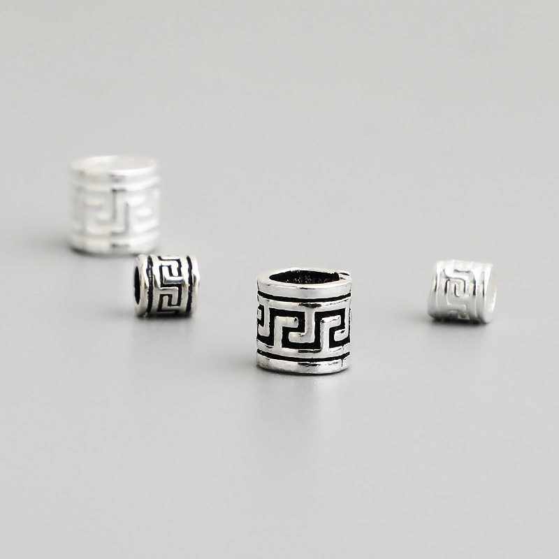 s925纯银泰银复古回纹隔珠DIY手工桶珠串珠编绳手链饰品散珠配件