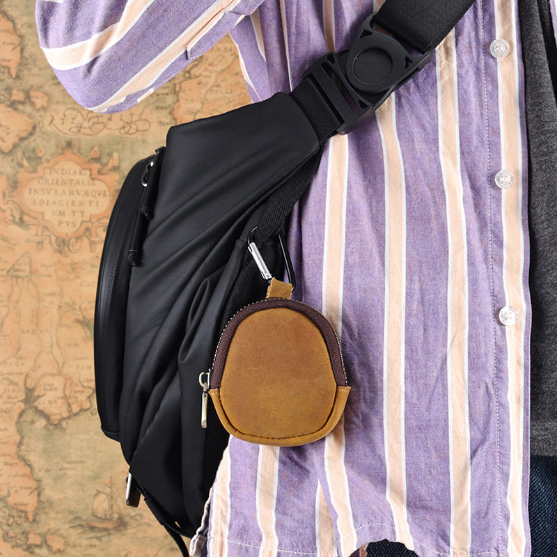 真皮mini零钱包头层牛皮拉链贝壳包数据线蓝牙耳机收纳包男