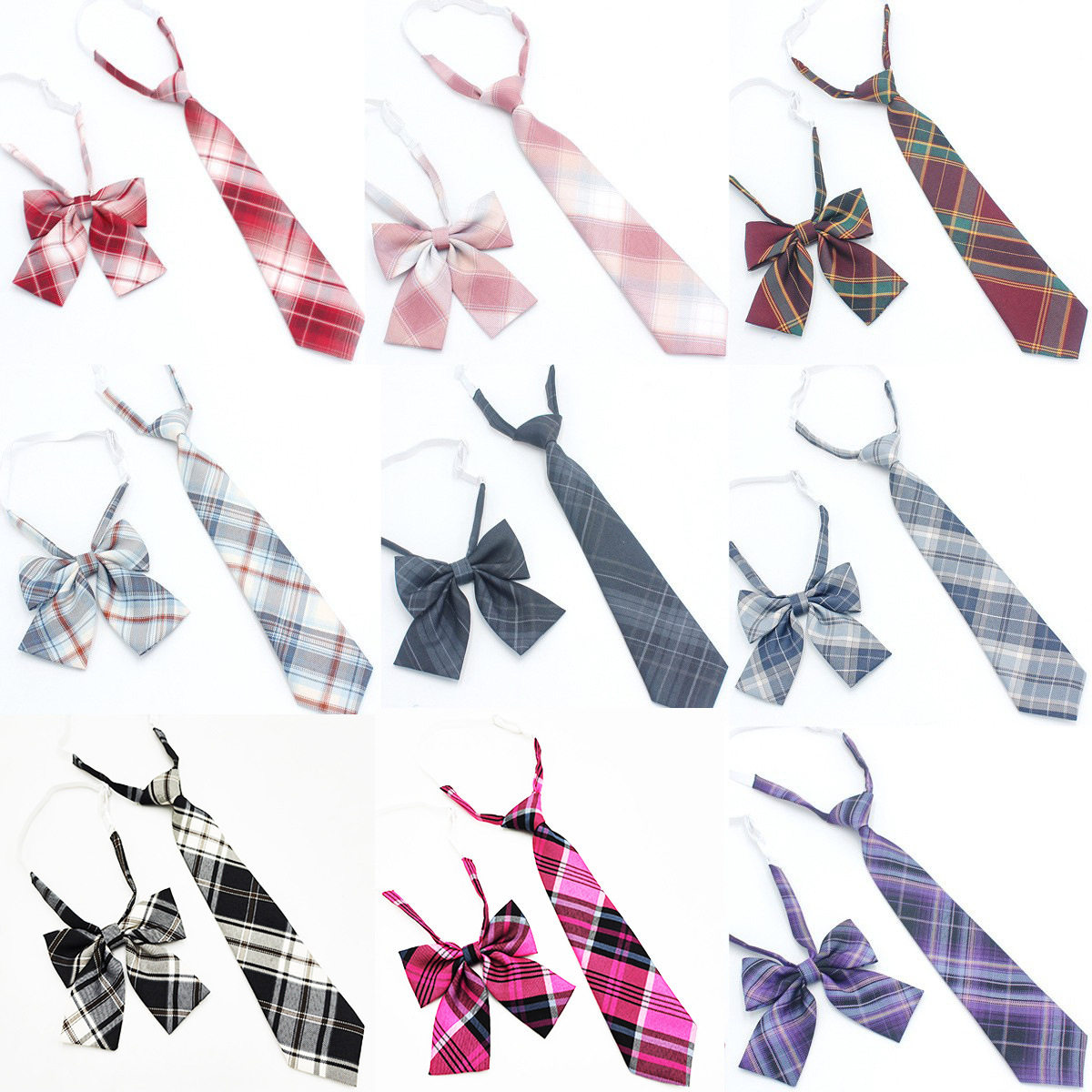 现货格子领结女生免打蝴蝶结 日系学院风JK制服领带领结套装