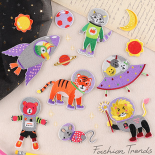 电脑绣花标自粘胶布标动物星球宇航员补丁贴服装辅料徽章刺绣布贴