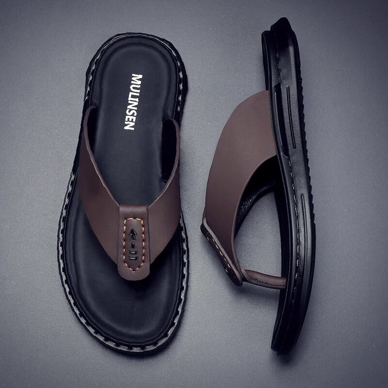潮牌人字拖男款2025夏季外穿男士真皮沙滩拖鞋防滑软底夹脚凉拖鞋
