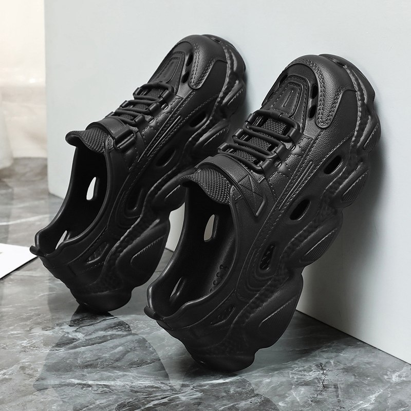 潮牌运动洞洞鞋男款夏季镂空厚底踩屎感黑色涉水凉鞋情侣款沙滩鞋