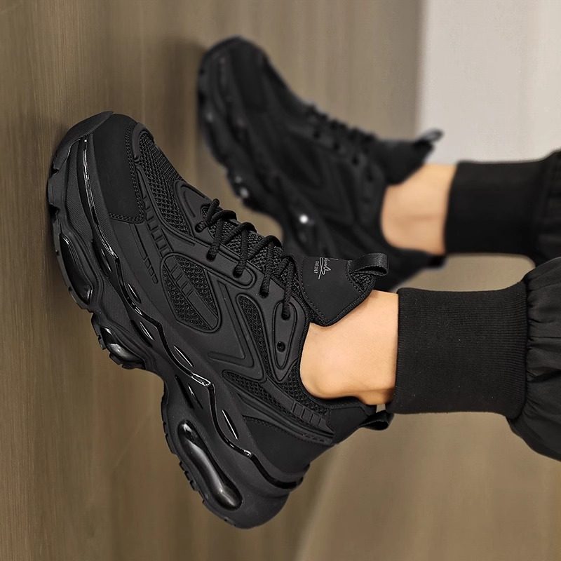 潮牌男鞋2025新款网面运动鞋黑色老爹鞋男款厚底增高休闲跑步潮鞋