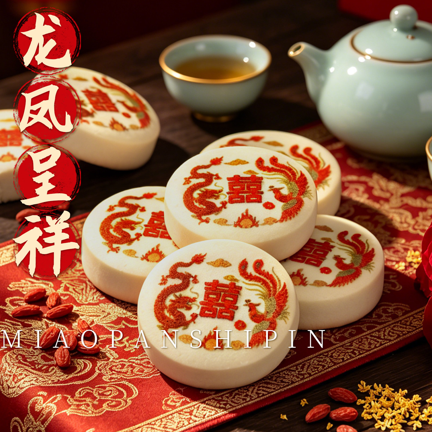 龙凤呈祥双喜饼山楂馅结订婚喜宴伴手礼聚餐喜庆祝寿上梁糕点心