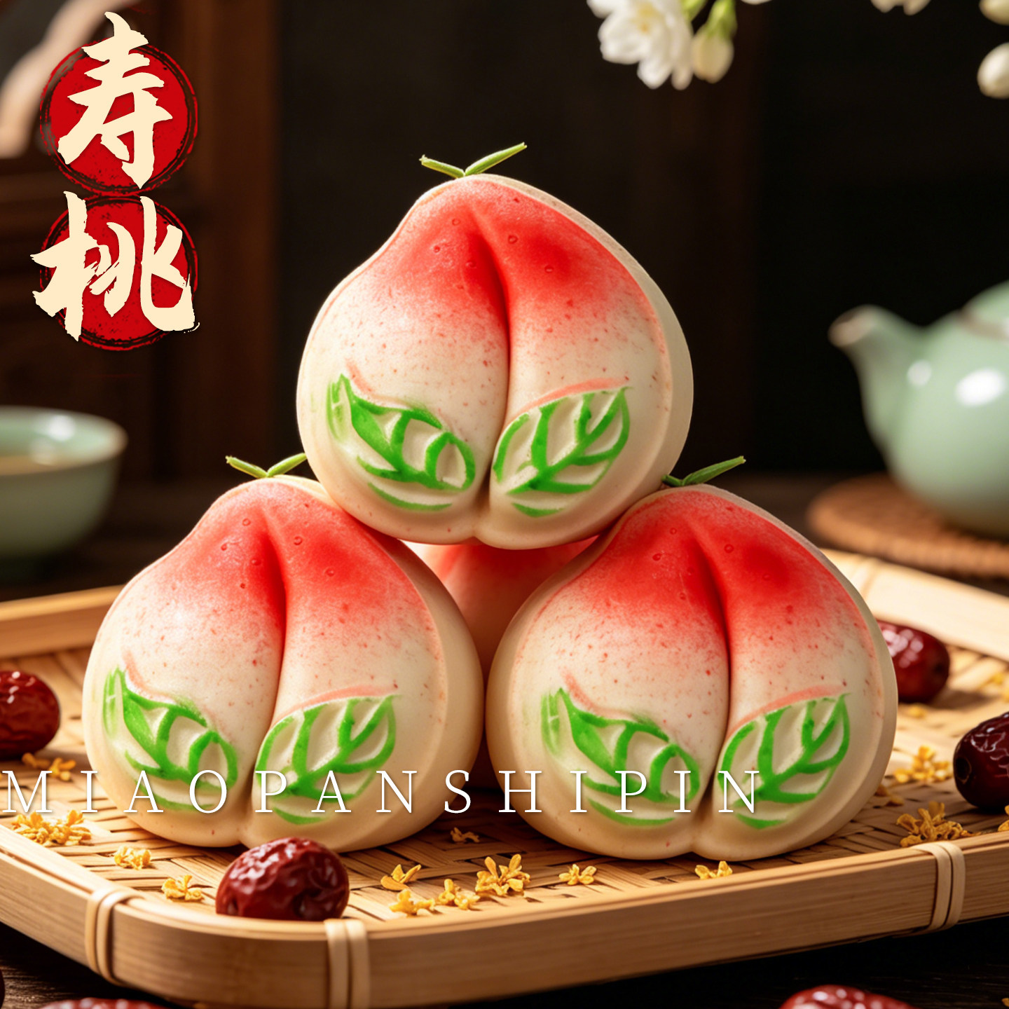 老人生日寿桃红枣馅传统糕点寿包送长辈祝寿供佛上供寿宴摆盘糕饼