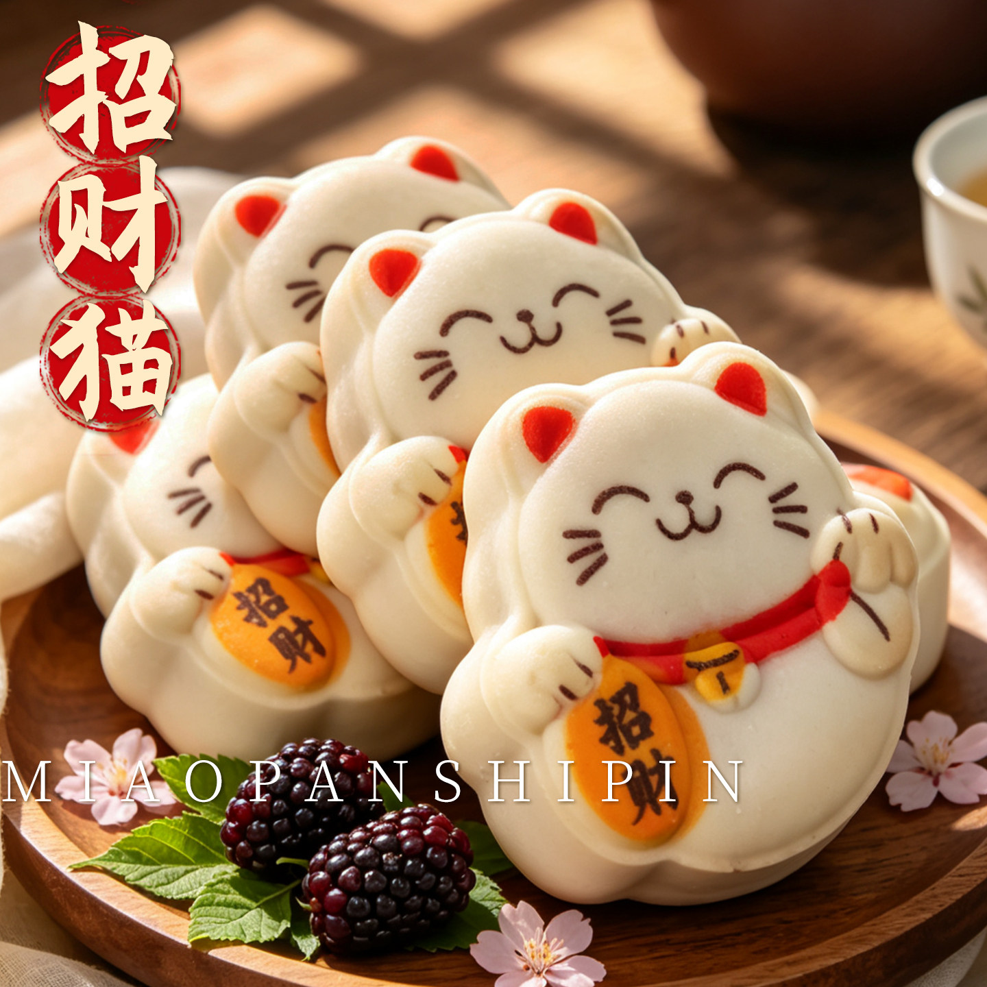 招财猫爱财猫招福纳祥发财猫乔迁开业发财喜饼中式下午茶糕点心