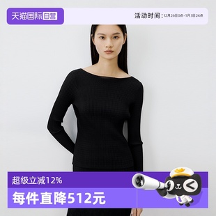 Polo 商场同款 打底衫 Marc 一字领波浪纹毛织长袖 女 自营