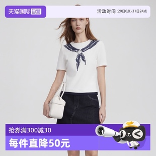 撞色时髦圆领T恤上衣 自营 ELLE航海学院风印花短袖 女2025夏款