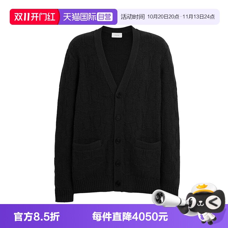 【自营】COACH/蔻驰休闲百搭通勤纯色V领单排扣长袖针织衫男款黑