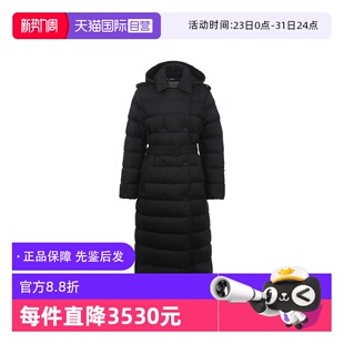博柏利女士纯色腰带设计可拆卸帽长款 BURBERRY 羽绒服 自营