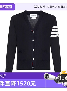 【自营】Thom Browne男款条纹袖标V领羊毛针织开衫节日礼物送男友