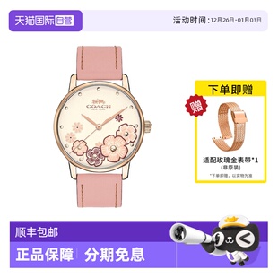 蔻驰手表女 COACH GRAND系列小牛皮茶玫瑰石英表14503009 自营