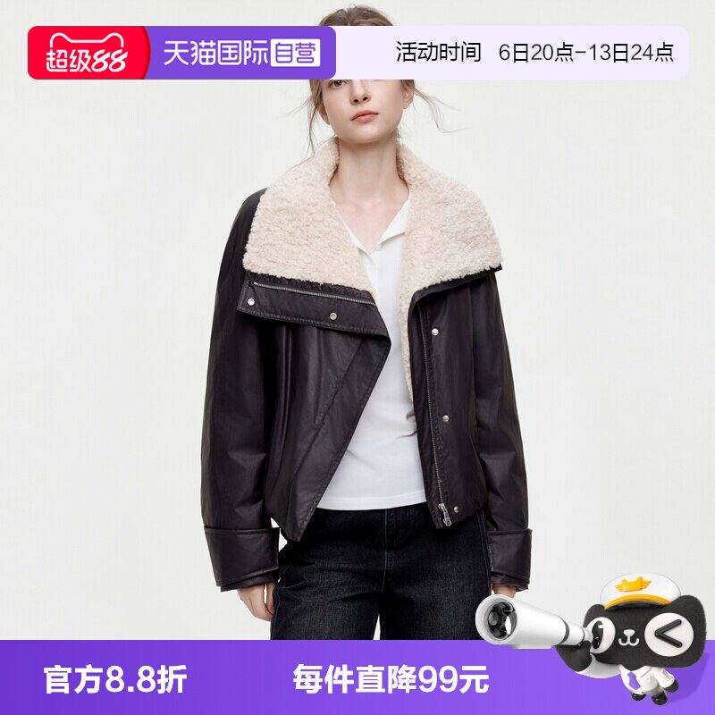 ELLE90白鸭绒毛绒机车风羽绒服