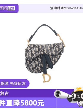 【自营】中古9新DIOR迪奥马鞍包蓝色Oblique老花帆布手提包单肩包