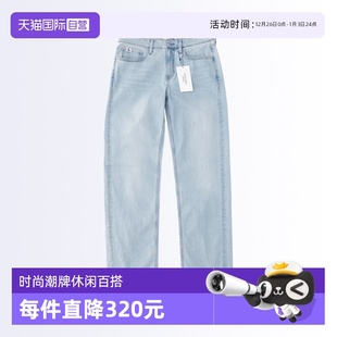 凯文克莱男水洗磨白牛仔裤 Klein Calvin 柔软猫须直筒裤 自营