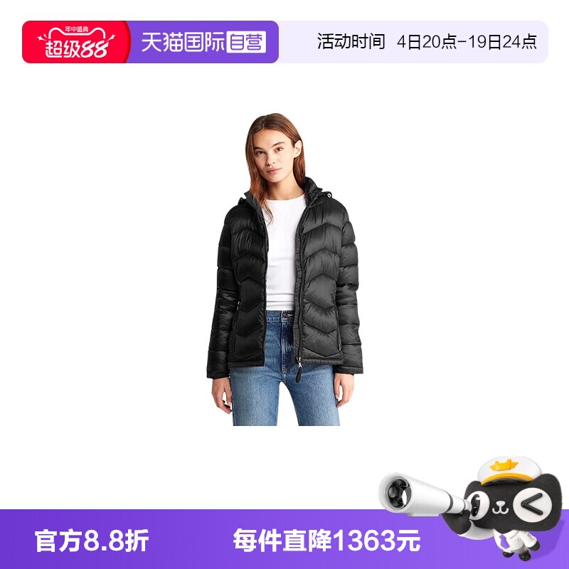 【自营】Calvin Klein/凯文克莱女士黑色短款款棉服CWN33773