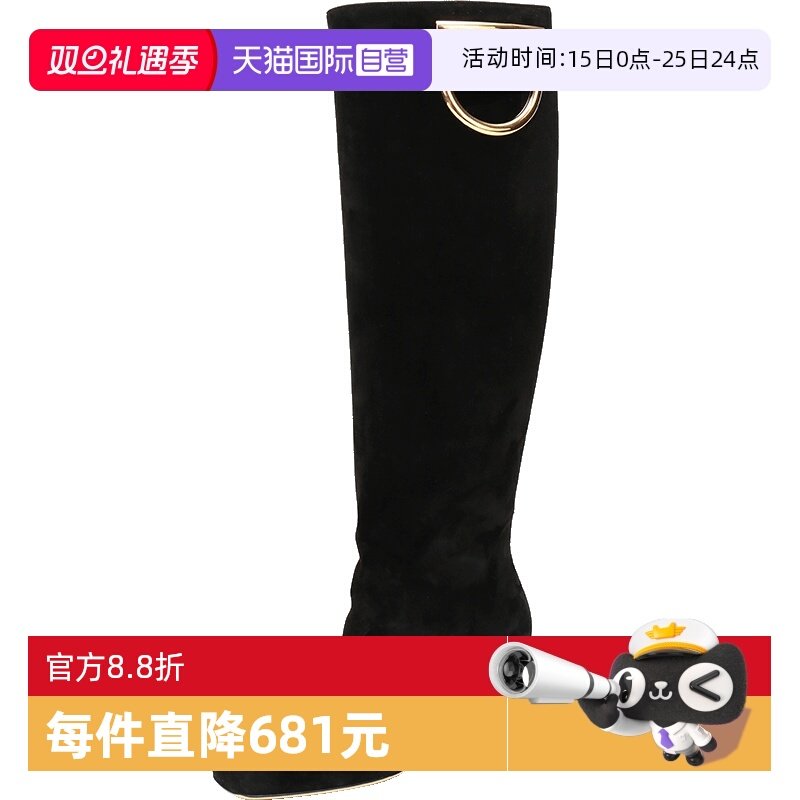 【自营】Ferragamo菲拉格慕 女士绒面皮革及膝长筒靴长靴 0714103