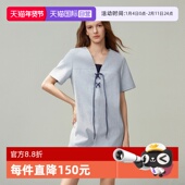 仿牛仔时髦a字短裙 新款 自营 ELLE摩登渐变V领连衣裙女2025夏季