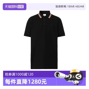 自营 博柏利Polo衫 BURBERRY T恤 男款 徽标条纹领口黑色棉质短袖