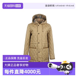 博柏利女士宽松休闲连帽抽绳绗缝长袖 BURBERRY 棉服外套 自营