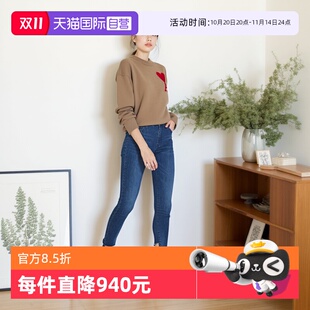 毛衣 AMI女士红色大爱心提花休闲宽松圆领套头羊毛针织衫 自营