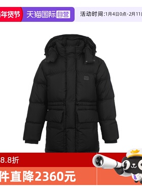 【自营】EMPORIO ARMANI/阿玛尼男士ogo皮标连帽中长款保暖羽绒服