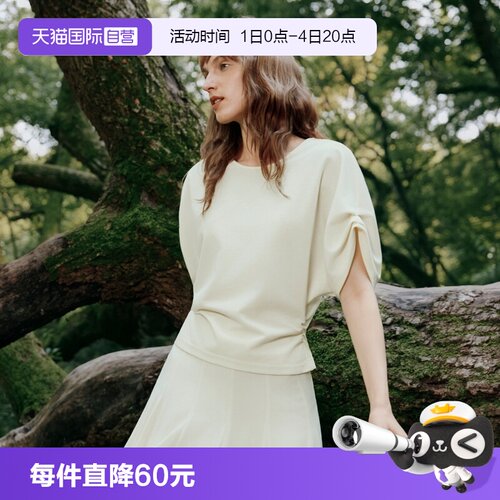 ELLE设计感蝙蝠袖圆领短袖