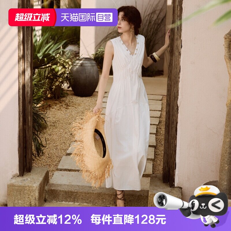 ELLE度假风串珠V领连衣裙图片