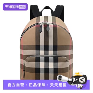 【自营】BURBERRY/博柏利Jeff 男款桦木棕经典格纹拉链开合双肩包