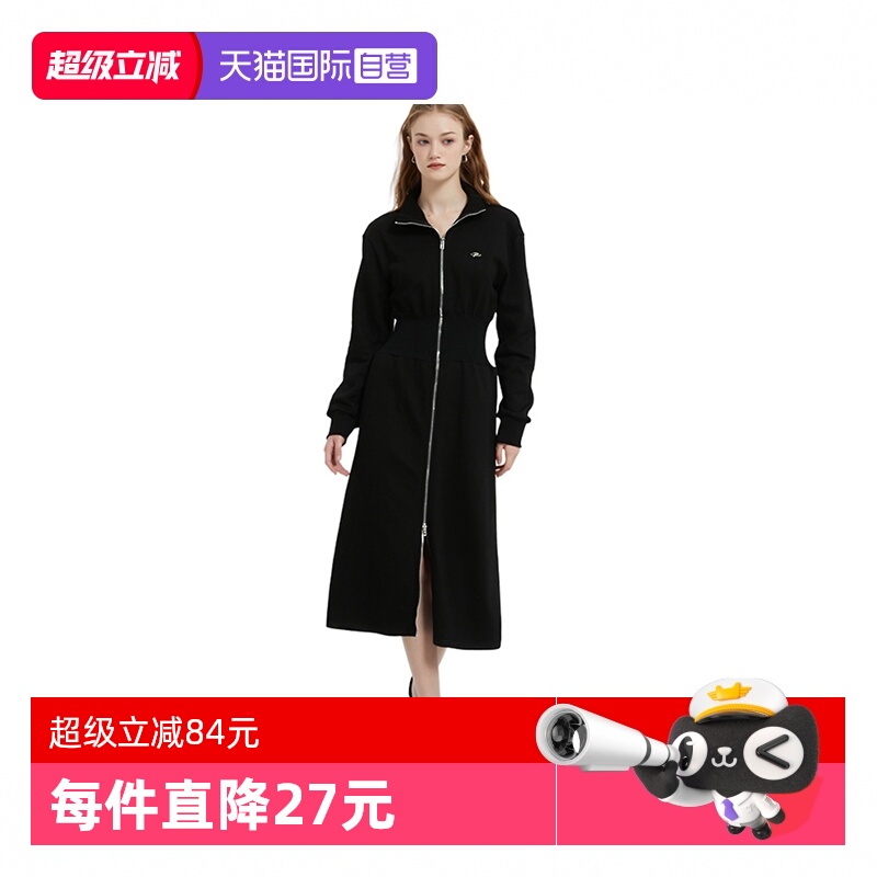 PB立领拉链收腰休闲卫衣连衣裙