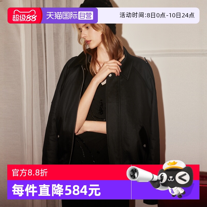 ELLE黑色重工钉珠夹克外套