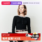 自营 新款 Marc Polo2025春季 羊毛混纺亨利领坑条长袖 T恤女