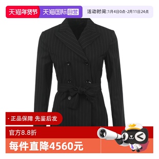 【自营】MaxMara女士薄款条纹翻领双排扣腰带长袖休闲西装外套