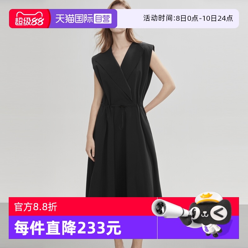 ELLE法式气质无袖翻领连衣裙