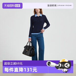 高级拼色假两件半开领绞花针织衫 Bari Petit 上衣羊毛 自营