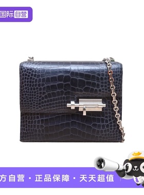 【自营】中古95新Hermes/爱马仕斜挎包Verrou手枪包深海蓝鳄鱼皮