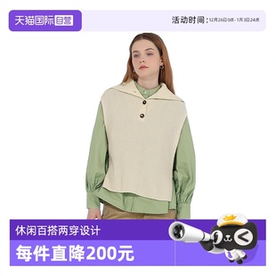 Bari Petit 堆领两穿无袖 绵羊毛毛衣马甲 时尚 休闲叠穿 自营