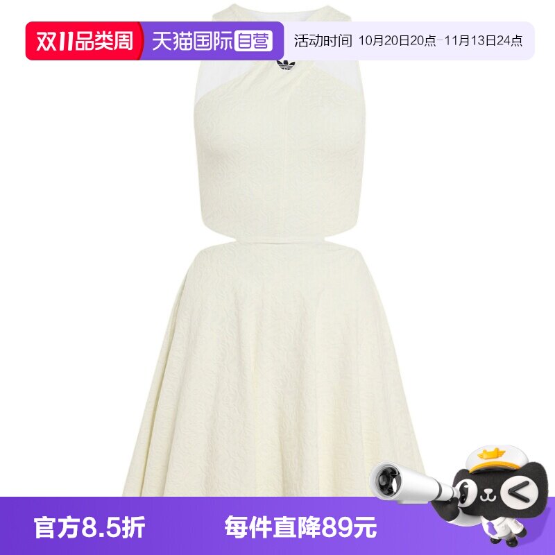 【自营】adidas阿迪达斯三叶草女提花交叉领腰部镂空连衣裙KX6882