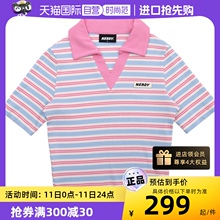 【自营】NERDY春夏款撞色条纹女款短袖polo领修身显瘦t恤女潮